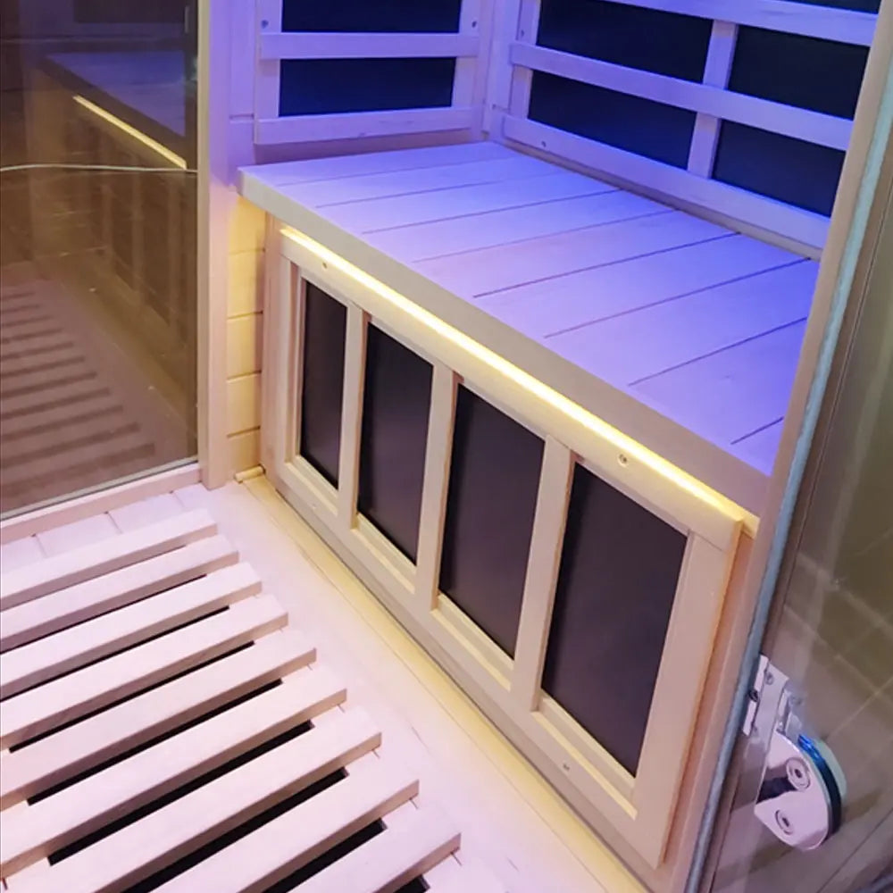 Wizzisaunas 909MHX Mini 1 Person Full Spectrum Infrared Sauna Hemlock | 3 Sides Large glass panels Low EMF image 15