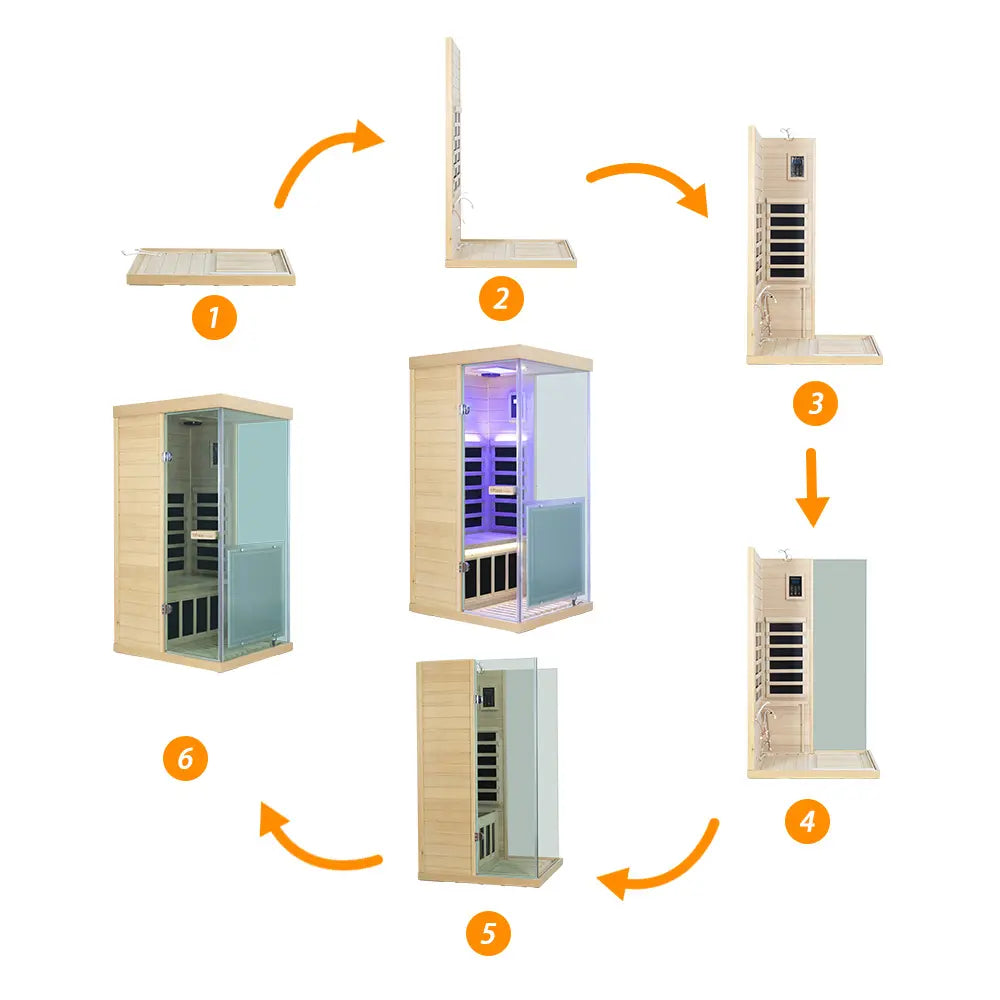 Wizzisaunas 909MHX Mini 1 Person Full Spectrum Infrared Sauna Hemlock | 3 Sides Large glass panels Low EMF image 17