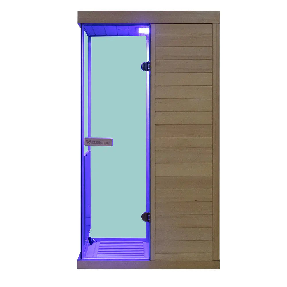 Wizzisaunas 909MHX Mini 1 Person Full Spectrum Infrared Sauna Hemlock | 3 Sides Large glass panels Low EMF image 16
