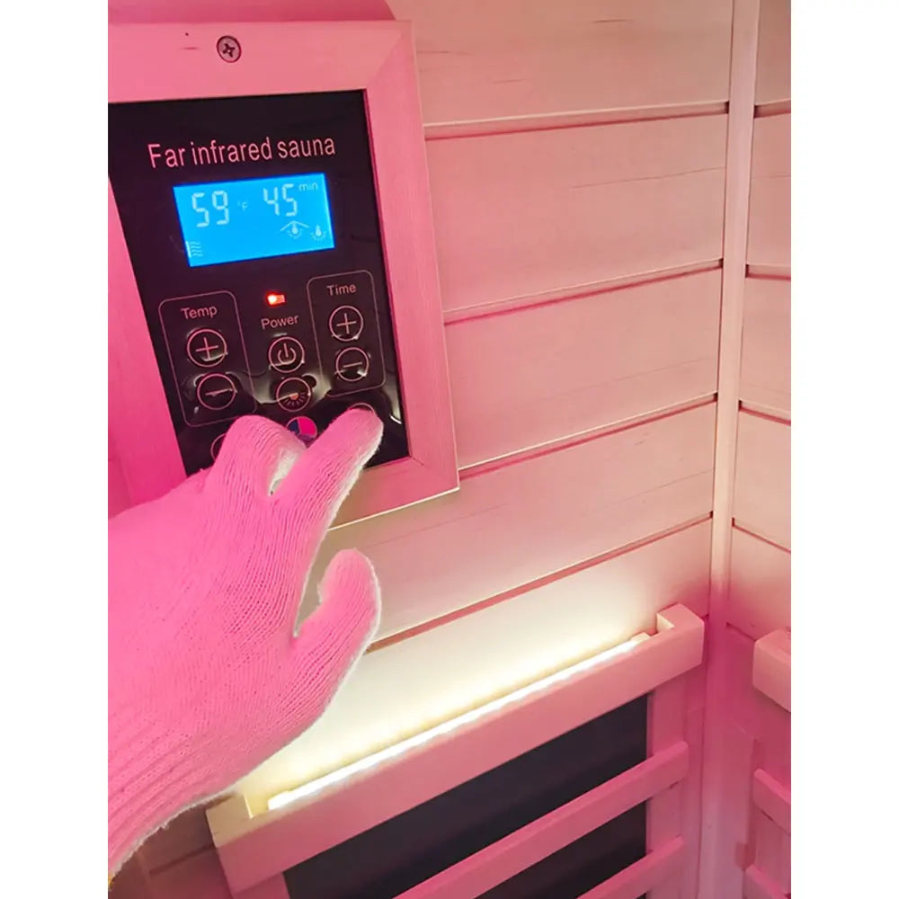 Wizzisaunas 909MHX Mini 1 Person Full Spectrum Infrared Sauna Hemlock | 3 Sides Large glass panels Low EMF image 4