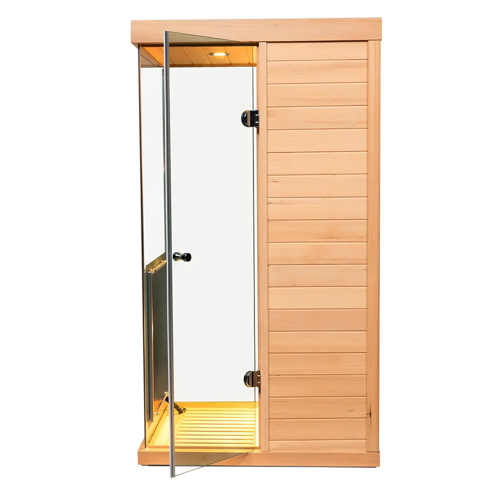 Wizzisaunas 909MH Mini 1 Person Far Infrared Sauna Hemlock | Left Door 3 Sides Full Screen Glass Low EMF image 9