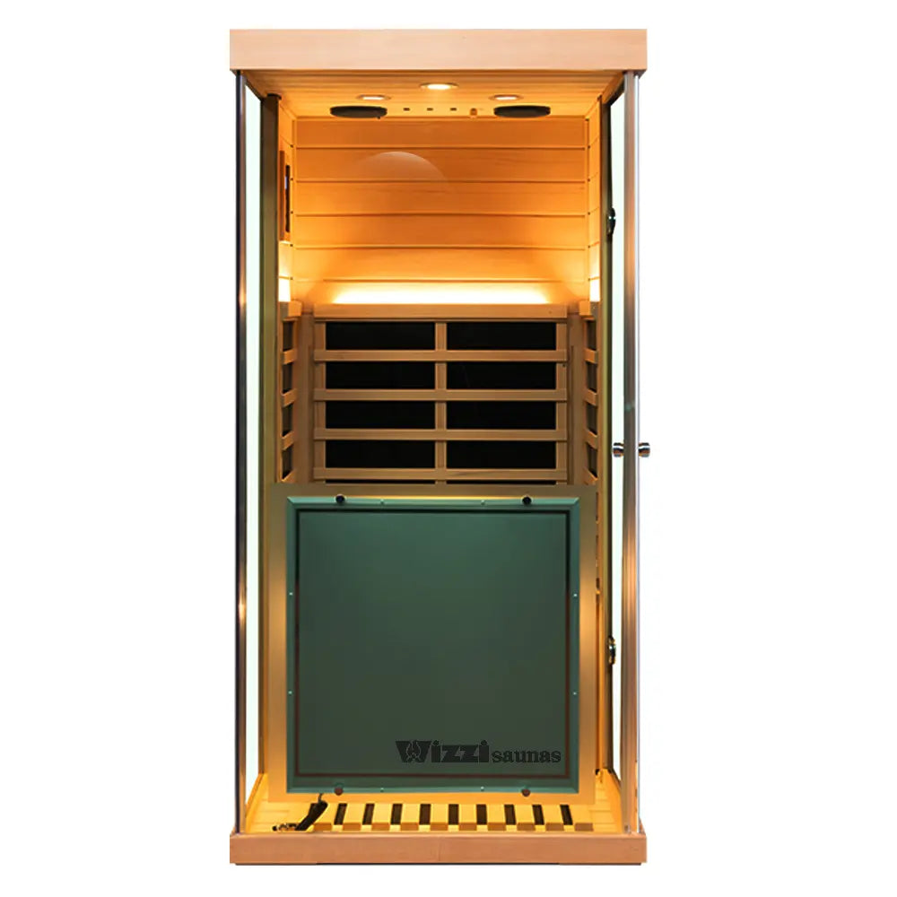Wizzisaunas 909MH Mini 1 Person Far Infrared Sauna Hemlock | Left Door 3 Sides Full Screen Glass Low EMF image 8