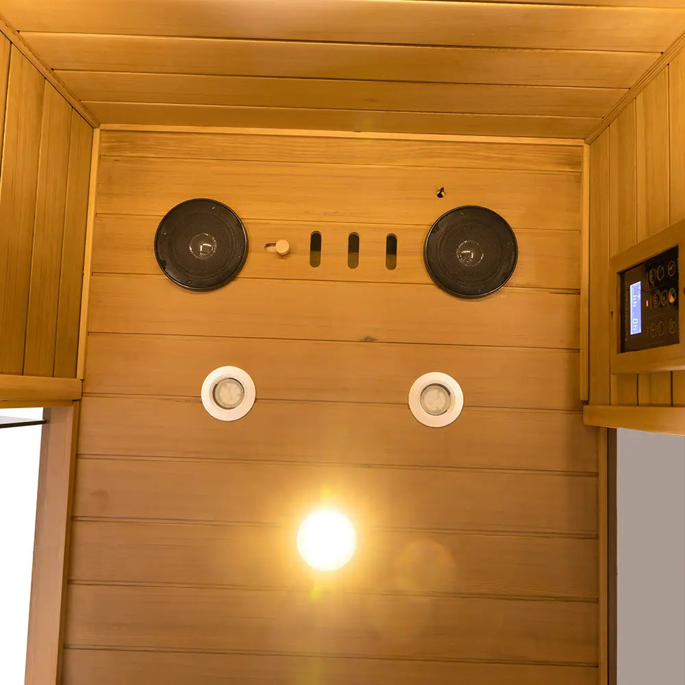 Wizzisaunas 909MR Mini 1 Person Far Infrared Sauna Red Cedar | Left Door 3 Sides Full Screen Glass Low EMF image 7