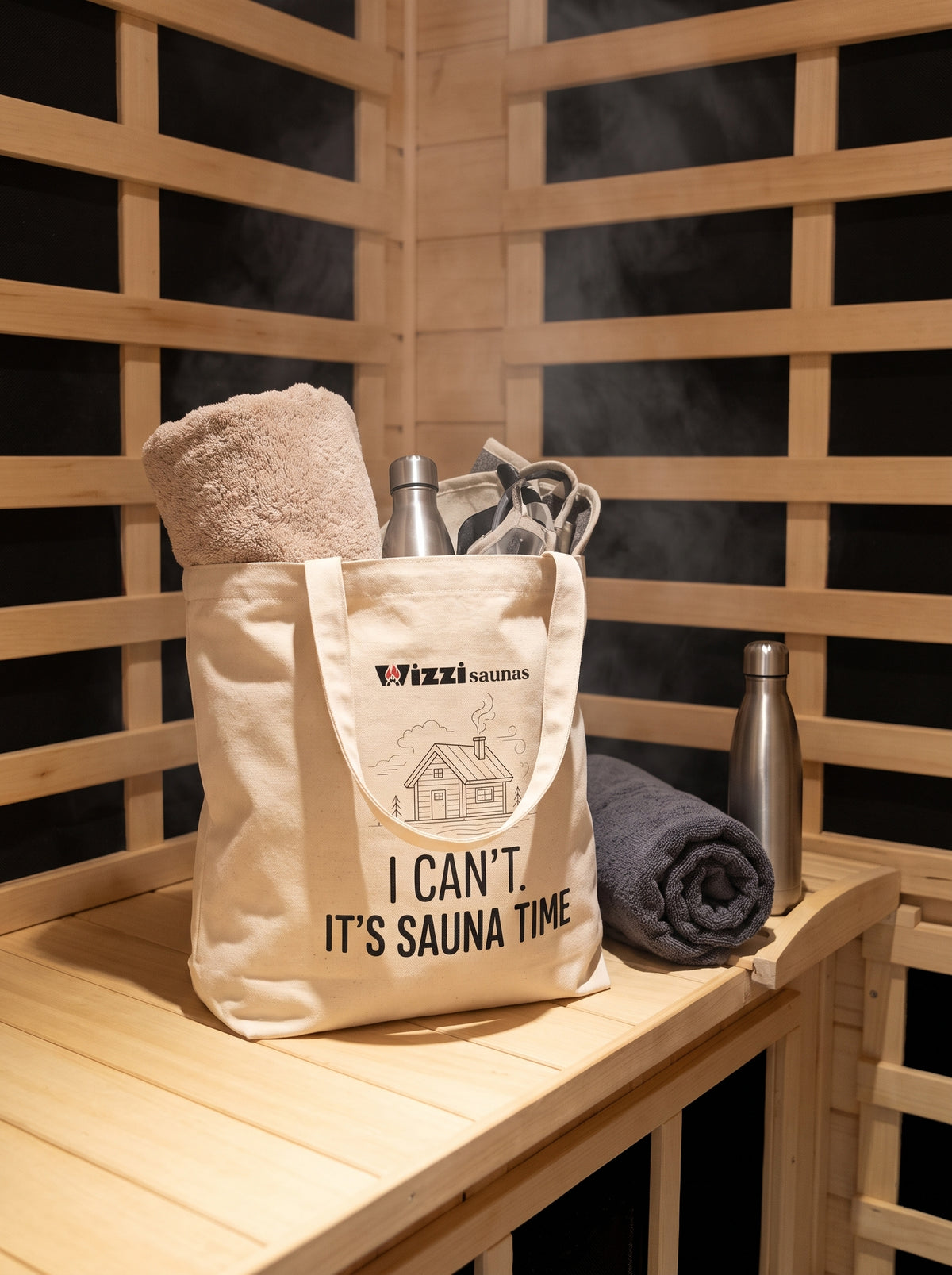 Wizzisaunas "I Can't. It's Sauna Time" Organic Cotton Tote Bag