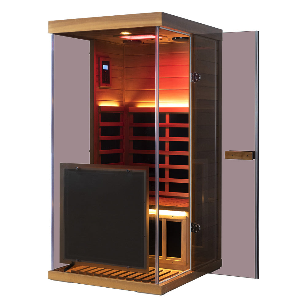 909MX Mini 1 Person Infrared Sauna 3 Sides Large glass panels