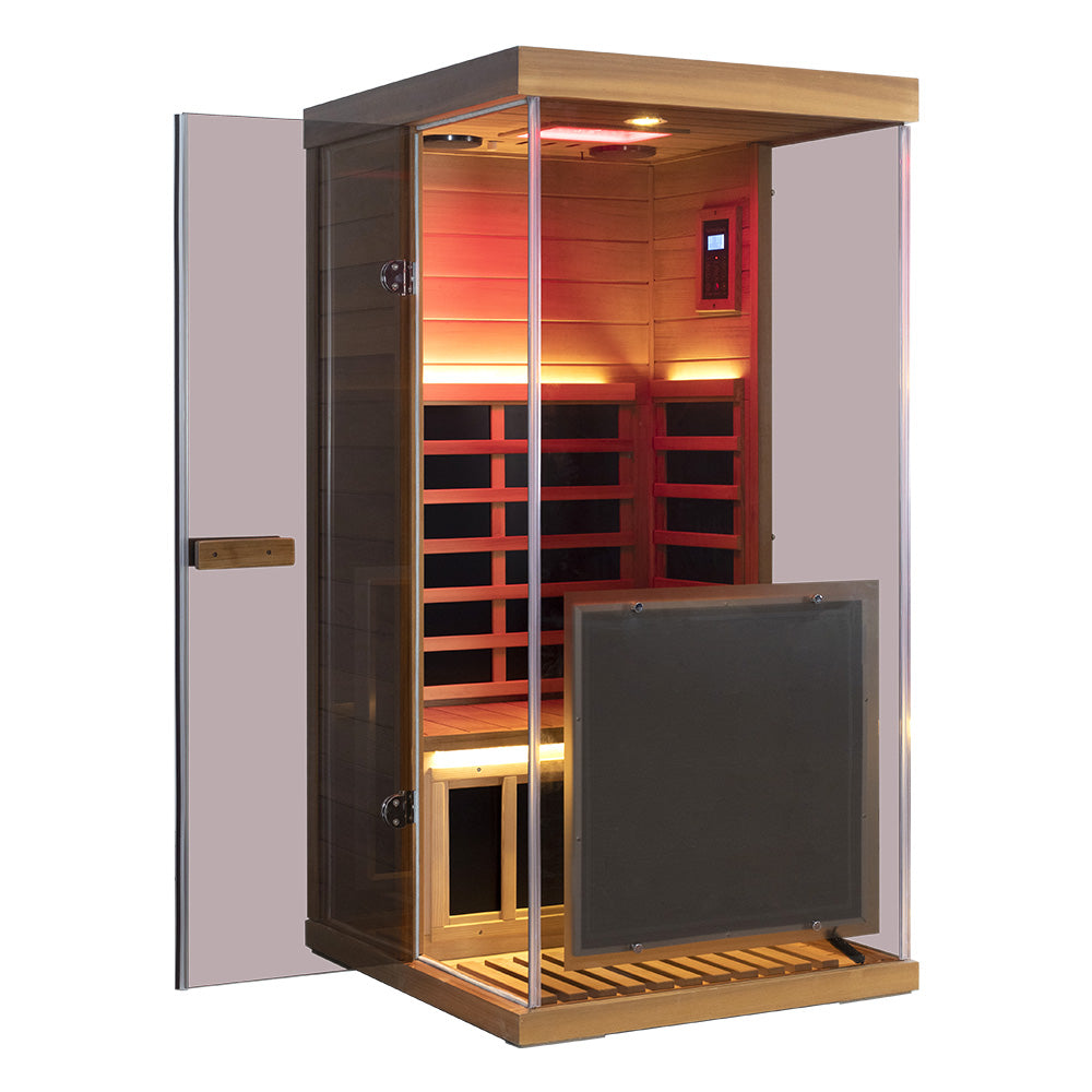 909MX Mini 1 Person Infrared Sauna 3 Sides Large glass panels