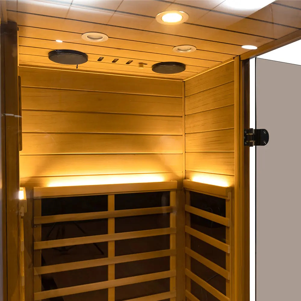 Wizzisaunas 909MR Mini 1 Person Far Infrared Sauna Red Cedar | Left Door 3 Sides Full Screen Glass Low EMF image 6
