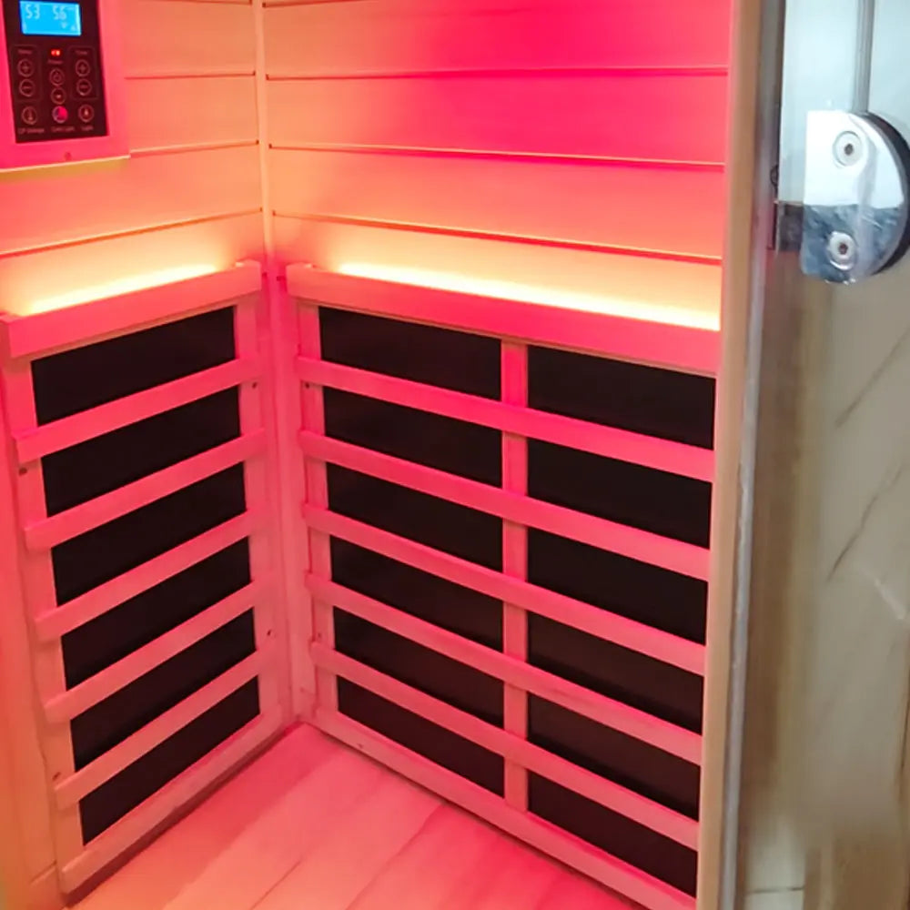 Wizzisaunas 909MHX Mini 1 Person Full Spectrum Infrared Sauna Hemlock | 3 Sides Large glass panels Low EMF image 1